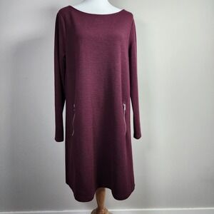 Gap Swing Dress Womens Large‎ Vamp Red Long Sleeve Zip Pockets Textured Knit
